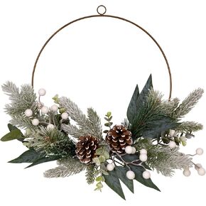 ديكور المنزل من ستراتون، نباتات شتوية خضراء مع التوت وأكواز الصنوبر، إكليل جداري، سهل التعليق، إكليل عيد الميلاد الداخلي الريفي للأبواب والجدران مع شماعة حلقة معدنية 3 بوصة × 19 بوصة × 16 بوصة in Kuwait