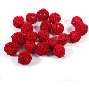Rattan Ball, 5 Colors 20Pcs Decorative Rattan Balls Ornaments Wedding Christmas Birthday Party Decorations Home Decor Rustic Party Rattan Balls (Red)