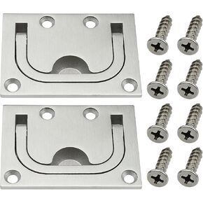 2pcs Boat Flush Hatch 2pcs 304 Stainless Steel Boat Ring Hatch Pull Flush Recessed Lift Handle with Fixing Screws for Cabinet Locker Marine Yacht BoatLift Pull Handle with Screws