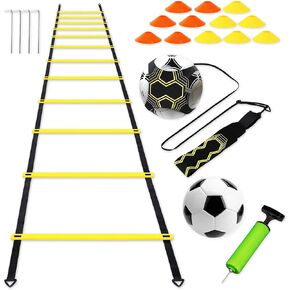 Soccer Agility Training Equipment – Speed Agility Training Set with 20ft Agility Ladder, 12 Cones, Solo Soccer Trainer and Ball – Soccer Accessories for Training Indoor, Outdoor