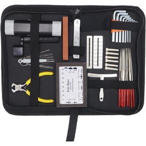 طقم أدوات إصلاح الجيتار 45 قطعة - أدوات إعداد وصيانة احترافية مع مسطرة عمل سلسلة، ملفات تاج الحنق - مجموعة أدوات الجيتار للكهرباء والصوت والجيتار الباس والقيثارة in Kuwait