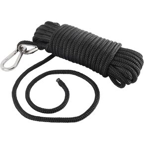 DasMarine 50 ft Anchor Line,Double Braided Nylon Anchor Rope with Stainless Steel Thimble and Marine Grade Snap Hook,Black Anchor Rope Braided Anchor Line (3/8" Diameter)