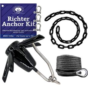Greenfield Richter Boat Anchor Kit, Professional, includes USA Spike River Anchor, 100' Anchor Rope, and Coated Anchor Chain. for Rivers, Lakes, Sand, Mud, and More