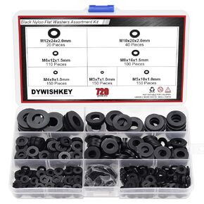 720 Pieces 7 Sizes Black Nylon Flat Washers Assortment Kit (M3 M4 M5 M6 M8 M10 M12)