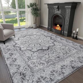 YIHOUSE 5'x7' Washable Area Rugs for Living Room, Vintage Floral Distressed Rugs, Low Pile Indoor Oriental Carpets for Farmhouse, Entryway, Bedroom (Dark Orange Red with little Brown, 5’x7’)