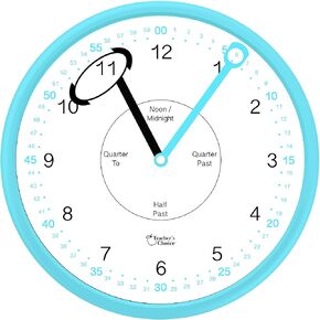 Educational Wall Clock - Silent Movement Time Teaching Clock for Teacher's Classrooms and Kid's Bedrooms with Window Hands, Perfect for Children with Special Needs.