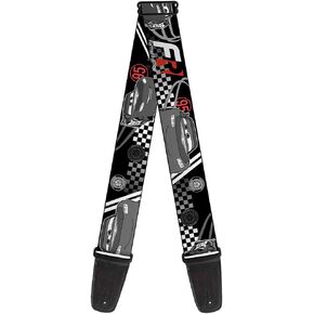Buckle-Down Guitar Strap - Lightning McQueen Poses FR/95 Checker Black/White/Red - 2" Wide - 29-54" Length