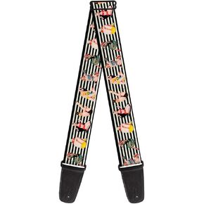 Buckle-Down Guitar Strap Pin Up Girl Poses Stripe Black White 2 Inches Wide, Multicolor