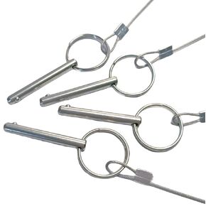 4Pcs Marine Hardware, Full 316 Stainless Steel Bimini top Ball pin, Latch Safety pin Single Plant Latch Ring Latch with Lanyard and Screws (Φ1/4" x 3")