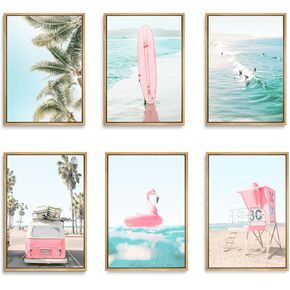 6Pcs Black and White Coastal Posters Canvas Wall art Beach Pictures Prints California OceanTheme Wall Decor Teen Girls Seascape Nautical Surfboard Retro Van Room Decor Printed Matter Unframed 8x10in