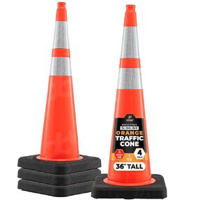 Xpose Safety 28 Inch Orange Slim Line Traffic Cones Heavy Duty 10lb with 6" & 4" Collars, 6 Pack Multipurpose PVC Plastic Safety Cone for Parking, Soccer, Caution, Kids and Construction