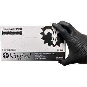 KingSeal UltraBlack-PRO Nitrile Exam Gloves, 5 MIL, Black, Professional Grade - 10 Boxes of 100 (1000 Count)
