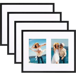 4 Pack 11x14 Picture Frame with Stand, 5x7 Collage Picture Frame, Display Two 5x7 Photos or Single 11x14 Photo without Mat, Horizontal or Vertical Tabletop Placed or Wall Mounting, Black