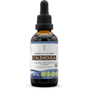 Secrets of the Tribe Calendula USDA Organic | Alcohol-Free Extract, High-Potency Herbal Drops | Made from 100% Certified Organic Calendula (Calendula Officinalis) Dried Flower (2 oz)