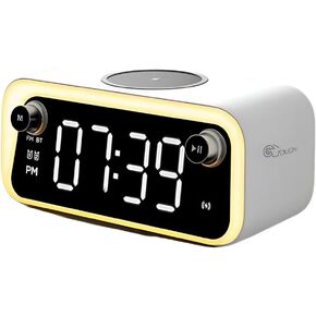 VICTORIA'S FLEUR Alarm Clock with USB Charger,Digital Clock,Wireless Charger for iPhone,Samsung Alarm Clocks for bedrooms Sliver White (Night Light)