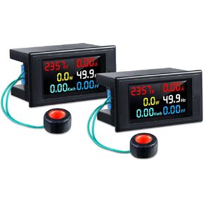 2 Pieces AC Display Meter, 80-300V 100A Digital Multimeter Voltmeter Voltage Current Power Factor Voltmeter Multimeter Tester 110V 220V Digital Color LCD Volt Amp Watt Detector Reader Panel