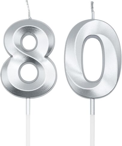 شموع عيد الميلاد الثمانين الفضية للكعك، رقم 80 شمعة لتزيين حفلات الذكرى السنوية لعيد الميلاد in Kuwait