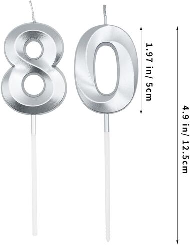 شموع عيد الميلاد الثمانين الفضية للكعك، رقم 80 شمعة لتزيين حفلات الذكرى السنوية لعيد الميلاد in Kuwait