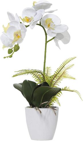 Olrla White Orchid Artificial Flower in Pot, Faux Phaleanopsis Orchid Bonsia for Office Home Wedding Party Indoor Table Decor (White 1) in Kuwait