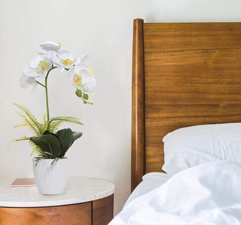 Olrla White Orchid Artificial Flower in Pot, Faux Phaleanopsis Orchid Bonsia for Office Home Wedding Party Indoor Table Decor (White 1) in Kuwait