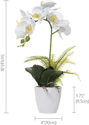 Olrla White Orchid Artificial Flower in Pot, Faux Phaleanopsis Orchid Bonsia for Office Home Wedding Party Indoor Table Decor (White 1) in Kuwait