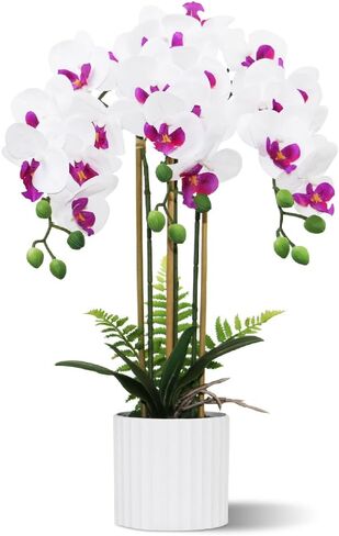 Olrla White Orchid Artificial Flower in Pot, Faux Phaleanopsis Orchid Bonsia for Office Home Wedding Party Indoor Table Decor (White 1) in Saudi Arabia