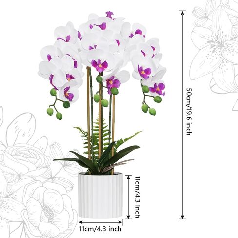 Olrla White Orchid Artificial Flower in Pot, Faux Phaleanopsis Orchid Bonsia for Office Home Wedding Party Indoor Table Decor (White 1) in Saudi Arabia