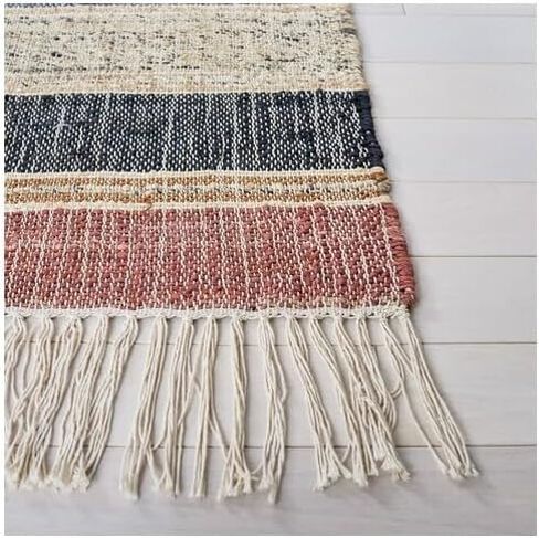 SAFAVIEH Kilim Collection Runner Rug - 2'3" x 8', Blue & Rust, Flat Weave Rustic Tribal Fringe Jute Design, Ideal for High Traffic Areas in Living Room, Bedroom (KLM177M) in Saudi Arabia