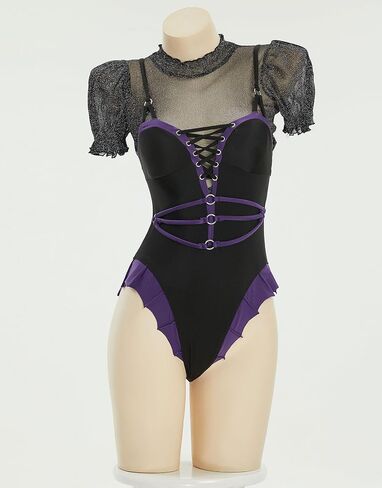 haikyuu Women Goth One Piece Swimsuit Gothic Dark Style Lace-Up One-Piece Bathing Suit Tummy Control Swimwear in Saudi Arabia