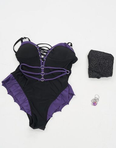 haikyuu Women Goth One Piece Swimsuit Gothic Dark Style Lace-Up One-Piece Bathing Suit Tummy Control Swimwear in Saudi Arabia
