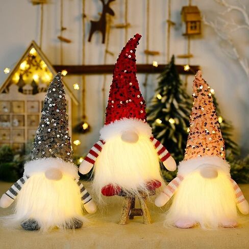 3PCS Gnomes Christmas Decorations -12 Inches Light Up Christmas Gnomes Holiday Gnomes Plush Doll Ornaments with Glitter Sequins Swedish Hat Home Table Decoration in Saudi Arabia