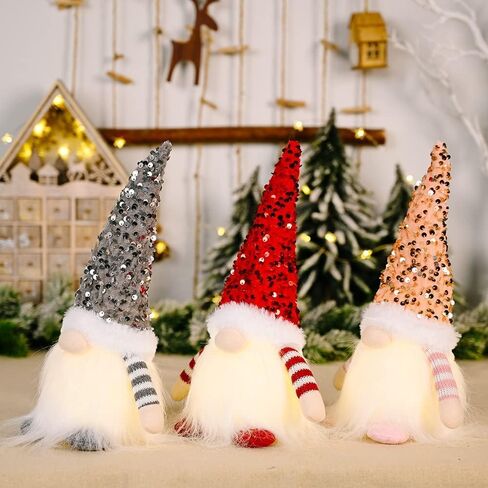 3PCS Gnomes Christmas Decorations -12 Inches Light Up Christmas Gnomes Holiday Gnomes Plush Doll Ornaments with Glitter Sequins Swedish Hat Home Table Decoration in Saudi Arabia
