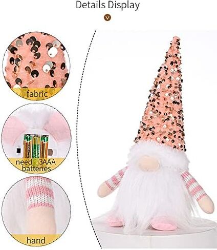 3PCS Gnomes Christmas Decorations -12 Inches Light Up Christmas Gnomes Holiday Gnomes Plush Doll Ornaments with Glitter Sequins Swedish Hat Home Table Decoration in Saudi Arabia