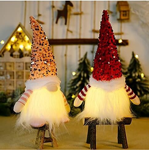 3PCS Gnomes Christmas Decorations -12 Inches Light Up Christmas Gnomes Holiday Gnomes Plush Doll Ornaments with Glitter Sequins Swedish Hat Home Table Decoration in Saudi Arabia