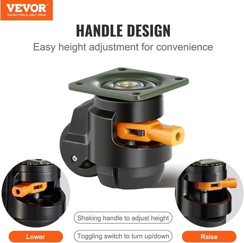 عجلات تسوية VEVOR، 4 عجلات دوارة 360 درجة للخدمة الشاقة تحمل ما يصل إلى 1100 رطل، قطر العجلة 2 بوصة، عجلات قابلة للتعديل مع تصميم مقبض وأقدام مطورة لمنضدة العمل والآلة in Saudi Arabia