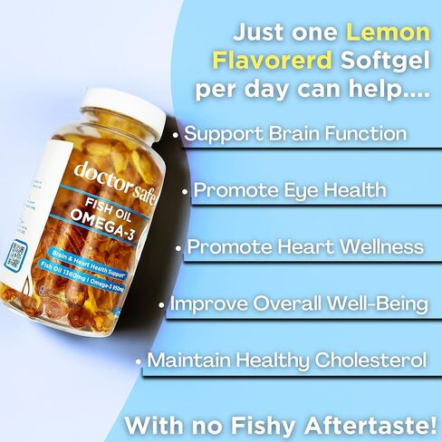 Omega 3 Fish Oil Supplement - High Strength Lemon Scented Fish Oil Pills, 1360mg EPA DHA for Heart, Brain & Immune Support Omega 3 Fatty Acid Supplements - 30 Servings in Saudi Arabia