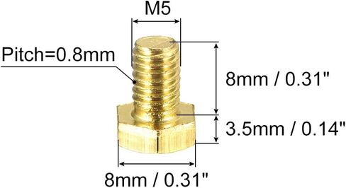 uxcell Brass Hex Bolts, M5x8mm 10pcs Fully Thread Grade 4.8 Solid Brass Hexagon Head Bolt Machine Screws for Machinery in Saudi Arabia