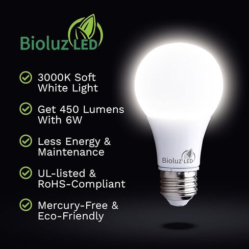 مصابيح إضاءة LED 40 وات من Bioluz 2700K أبيض دافئ 6 وات = 40 وات مصابيح A19 LED غير قابلة للتعتيم 6 عبوات in Kuwait