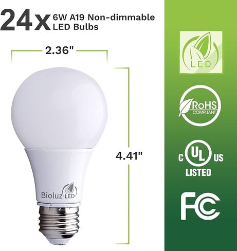 مصابيح إضاءة LED 40 وات من Bioluz 2700K أبيض دافئ 6 وات = 40 وات مصابيح A19 LED غير قابلة للتعتيم 6 عبوات in Kuwait
