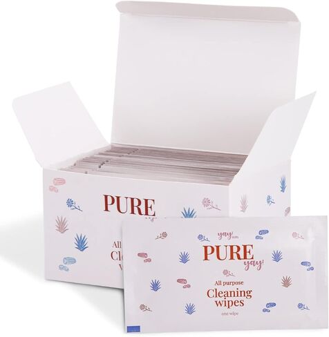 ياي ماتس بيور ياي مناديل تنظيف لجميع الأغراض لسجادات لعب الأطفال، صندوق مكون من 24 قطعة، مناديل سفر مغلفة بشكل فردي لألعاب الأطفال والكراسي العالية والمزيد - نباتي in Kuwait