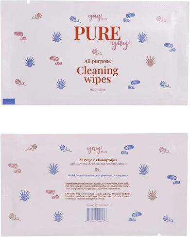 ياي ماتس بيور ياي مناديل تنظيف لجميع الأغراض لسجادات لعب الأطفال، صندوق مكون من 24 قطعة، مناديل سفر مغلفة بشكل فردي لألعاب الأطفال والكراسي العالية والمزيد - نباتي in Kuwait