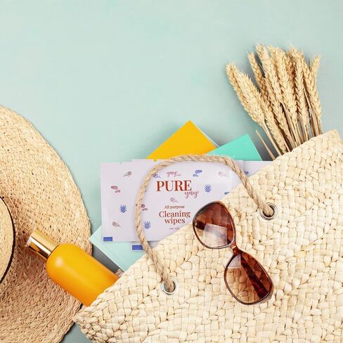 ياي ماتس بيور ياي مناديل تنظيف لجميع الأغراض لسجادات لعب الأطفال، صندوق مكون من 24 قطعة، مناديل سفر مغلفة بشكل فردي لألعاب الأطفال والكراسي العالية والمزيد - نباتي in Kuwait