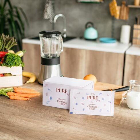 ياي ماتس بيور ياي مناديل تنظيف لجميع الأغراض لسجادات لعب الأطفال، صندوق مكون من 24 قطعة، مناديل سفر مغلفة بشكل فردي لألعاب الأطفال والكراسي العالية والمزيد - نباتي in Kuwait