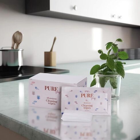 ياي ماتس بيور ياي مناديل تنظيف لجميع الأغراض لسجادات لعب الأطفال، صندوق مكون من 24 قطعة، مناديل سفر مغلفة بشكل فردي لألعاب الأطفال والكراسي العالية والمزيد - نباتي in Kuwait