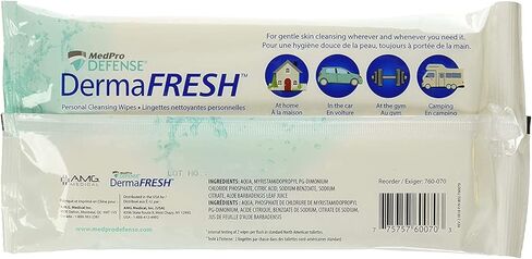 مناديل مبللة شخصية قابلة للتحلل البيولوجي من MedPro Defense Dermafresh، مقاس 9 × 12 بوصة، ناعمة وسميكة، مع محلول تنظيف لطيف، أكبر من معظم المناديل المبللة، 24 منديلًا في كل عبوة in Kuwait