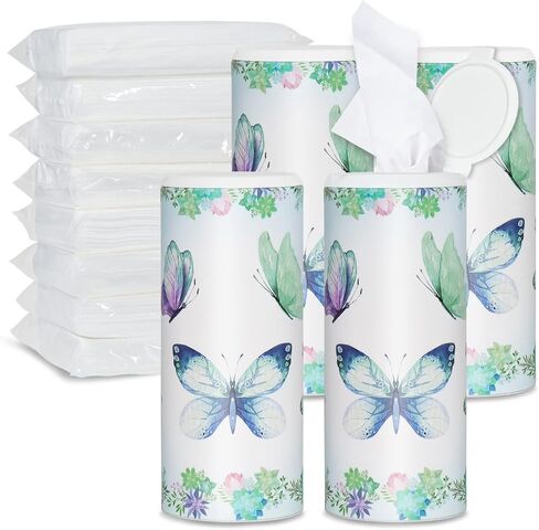 حامل مناديل السيارة مع مجموعة مناديل الوجه - 4 عبوات من علبة مناديل أسطوانية مع مناديل السيارة و8 عبوات مناديل قابلة لإعادة التعبئة، 3 طبقات 50 ورقة، مناديل سفر لحامل أكواب السيارة، واقي السيارة، المنزل in Kuwait