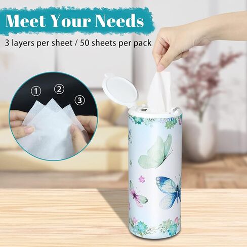 حامل مناديل السيارة مع مجموعة مناديل الوجه - 4 عبوات من علبة مناديل أسطوانية مع مناديل السيارة و8 عبوات مناديل قابلة لإعادة التعبئة، 3 طبقات 50 ورقة، مناديل سفر لحامل أكواب السيارة، واقي السيارة، المنزل in Kuwait