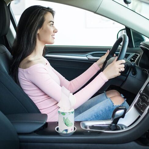 حامل مناديل السيارة مع مجموعة مناديل الوجه - 4 عبوات من علبة مناديل أسطوانية مع مناديل السيارة و8 عبوات مناديل قابلة لإعادة التعبئة، 3 طبقات 50 ورقة، مناديل سفر لحامل أكواب السيارة، واقي السيارة، المنزل in Kuwait