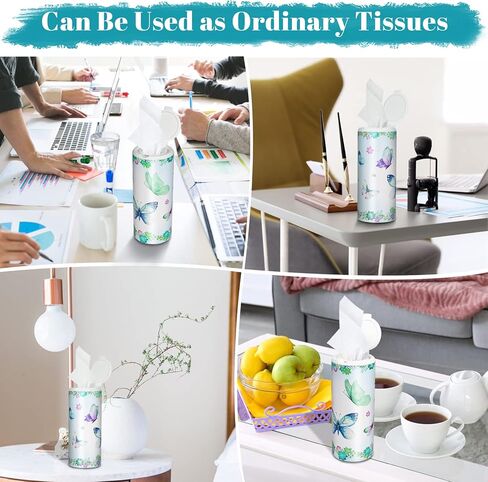 حامل مناديل السيارة مع مجموعة مناديل الوجه - 4 عبوات من علبة مناديل أسطوانية مع مناديل السيارة و8 عبوات مناديل قابلة لإعادة التعبئة، 3 طبقات 50 ورقة، مناديل سفر لحامل أكواب السيارة، واقي السيارة، المنزل in Kuwait