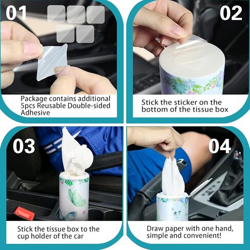 حامل مناديل السيارة مع مجموعة مناديل الوجه - 4 عبوات من علبة مناديل أسطوانية مع مناديل السيارة و8 عبوات مناديل قابلة لإعادة التعبئة، 3 طبقات 50 ورقة، مناديل سفر لحامل أكواب السيارة، واقي السيارة، المنزل in Kuwait